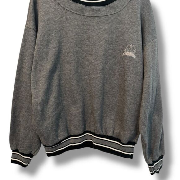 Vintage Christian Dior Monsieur Crest Pocketed Sweater XL Gray Striped Pullover - Picture 6 of 10